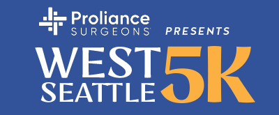Blue banner with text: "Proliance Surgeons presents West Seattle 5K.