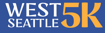 West Seattle 5K event logo with white text for "West Seattle" and large yellow text for "5K" on a blue background.